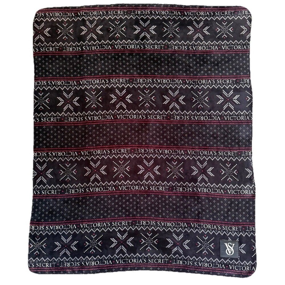Victoria’s Secret Soft Fleece Sherpa Blanket Throw‎ Fair Isle Snowflake 50 X 60